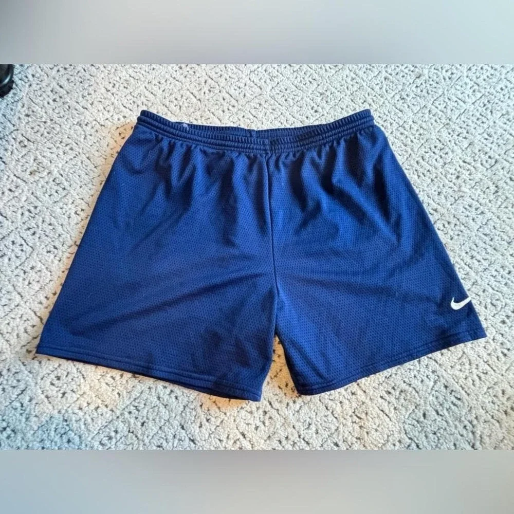 Nike Mens Mesh Athletic Shorts Navy Blue Embroidered Swoosh XL Gym Basketball